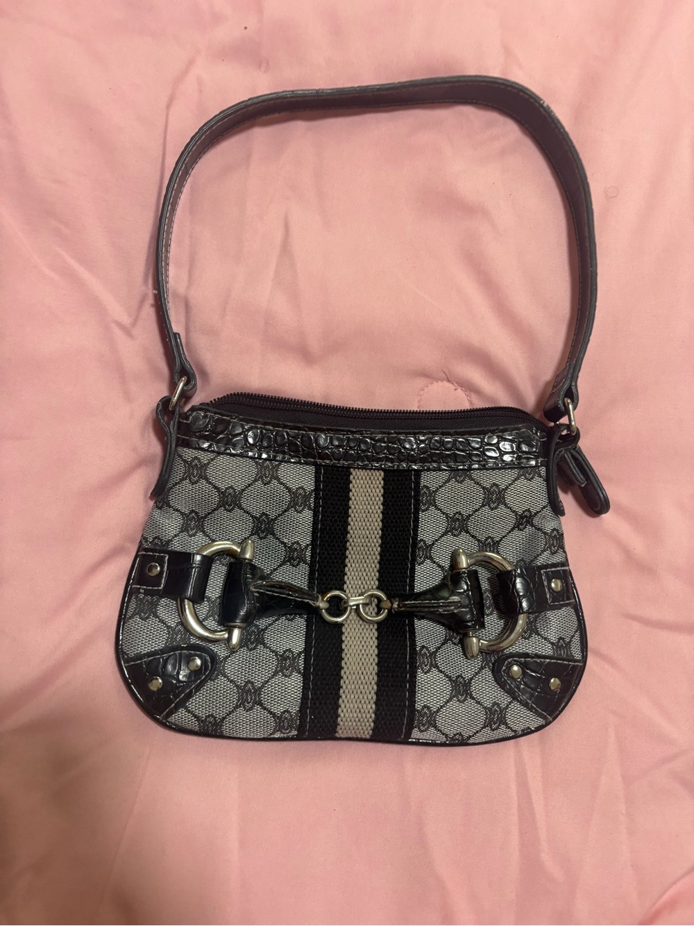 Gray Monogram Mini Shoulder Bag with Black Trim - Picture 1 of 3